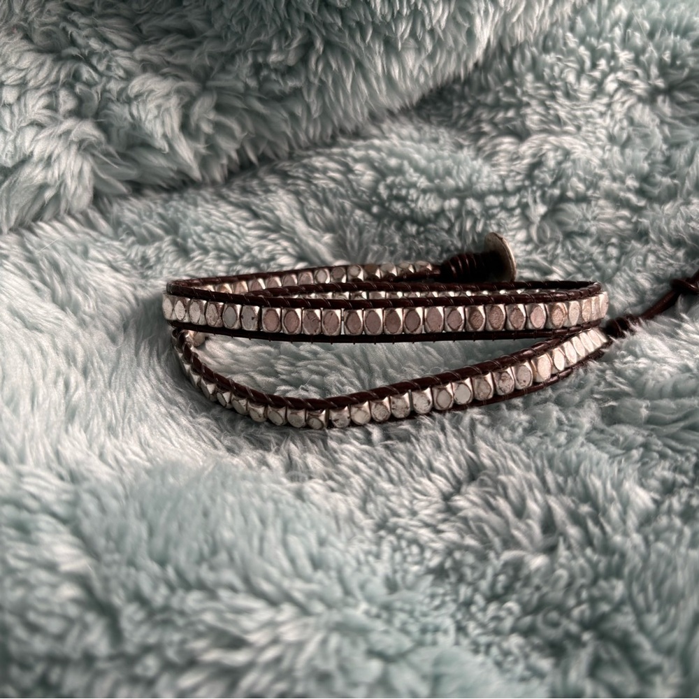 Stella & Dot Metal Beaded Silver and Brown Bracelet